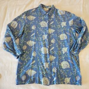 Manuel Canovas Paris Blue Sea Shell Coral Button Down Shirt L / XL